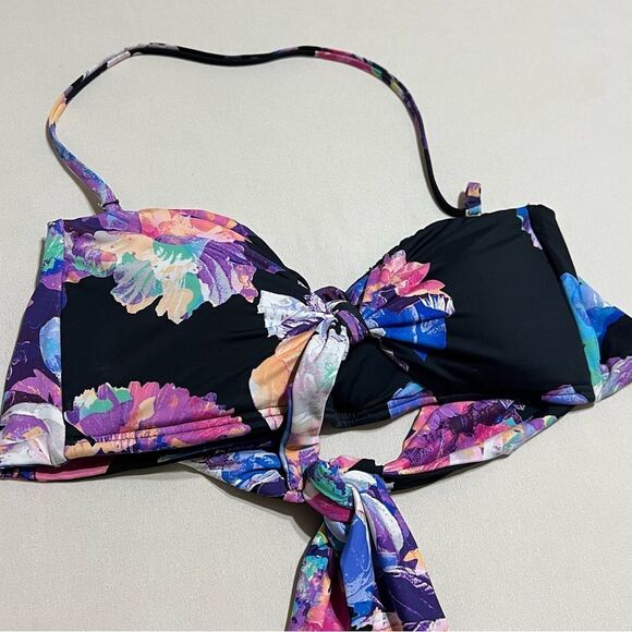 Women’s Multicolor Floral Black Bandeau Swimsuit Top - Picture 2 of 15
